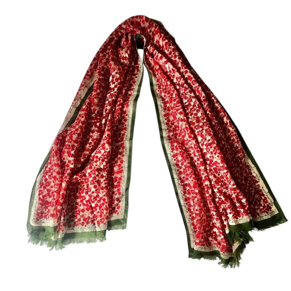 Purificacion Garcia Red & Green Ladybug Wool Scarf Soft Lightweight Wrap Shawl - Picture 7 of 7